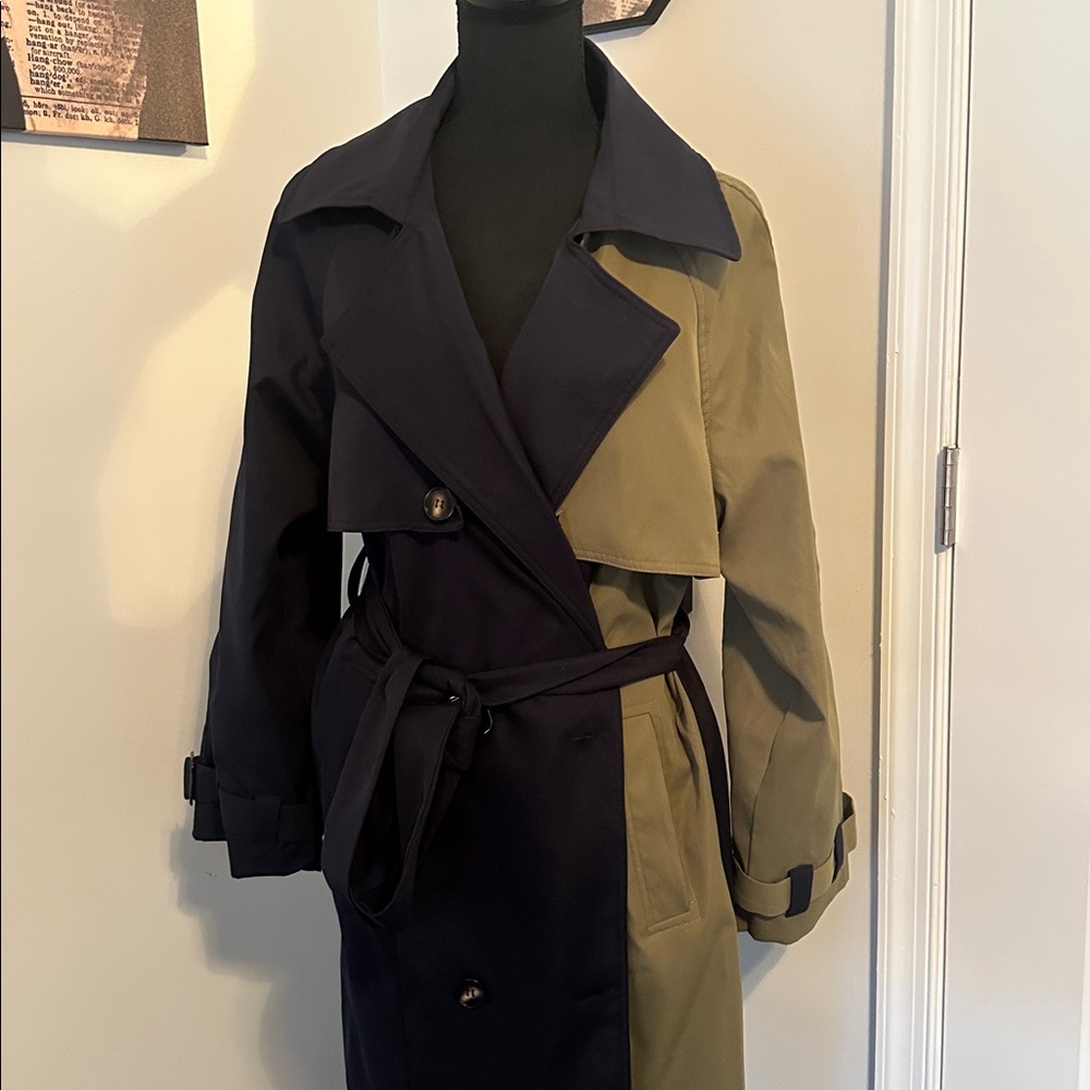 Two-Tone Black and Olive Trench Coat